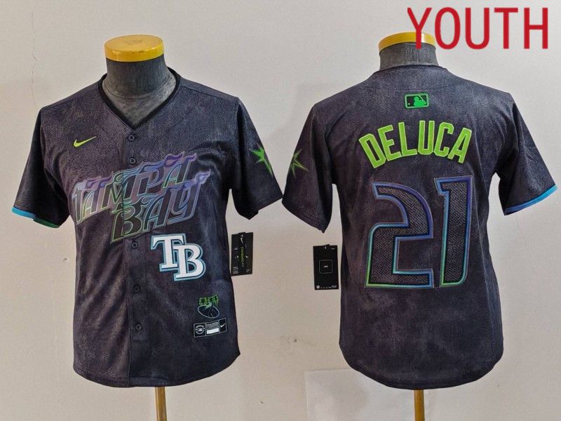 Youth Tampa Bay Rays 21 Deluca Black City Edition Nike 2024 MLB Jersey style 2
